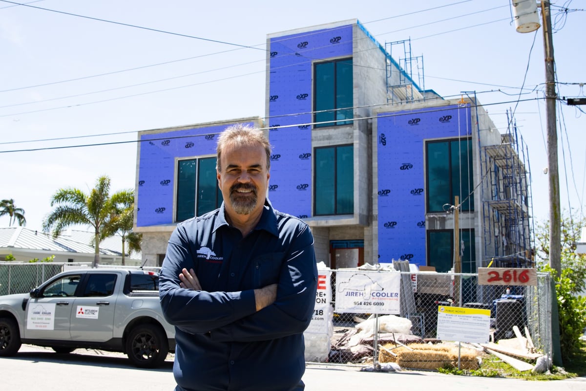 Moyses Oliveira, owner of Jireh Cooler, on-site at a South Florida construction project