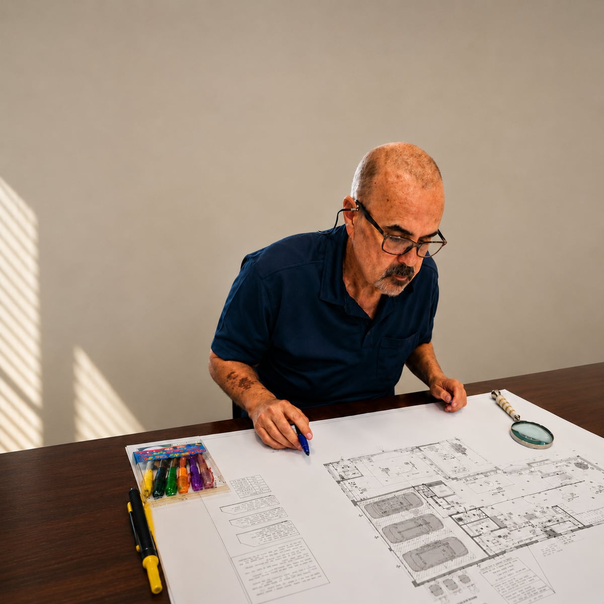 Jireh Cooler owner reviewing a system layout blueprint