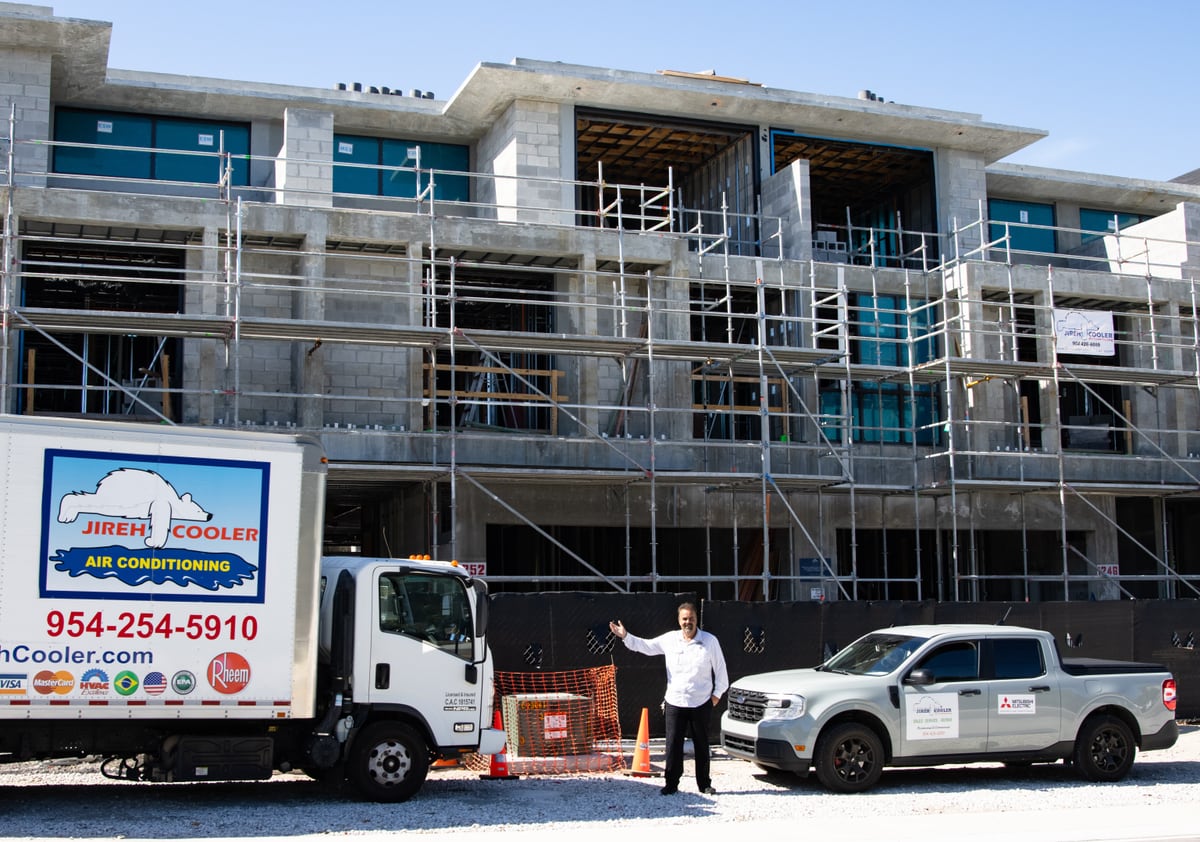 Jireh Cooler truck and team at a new construction jobsite in South Florida
