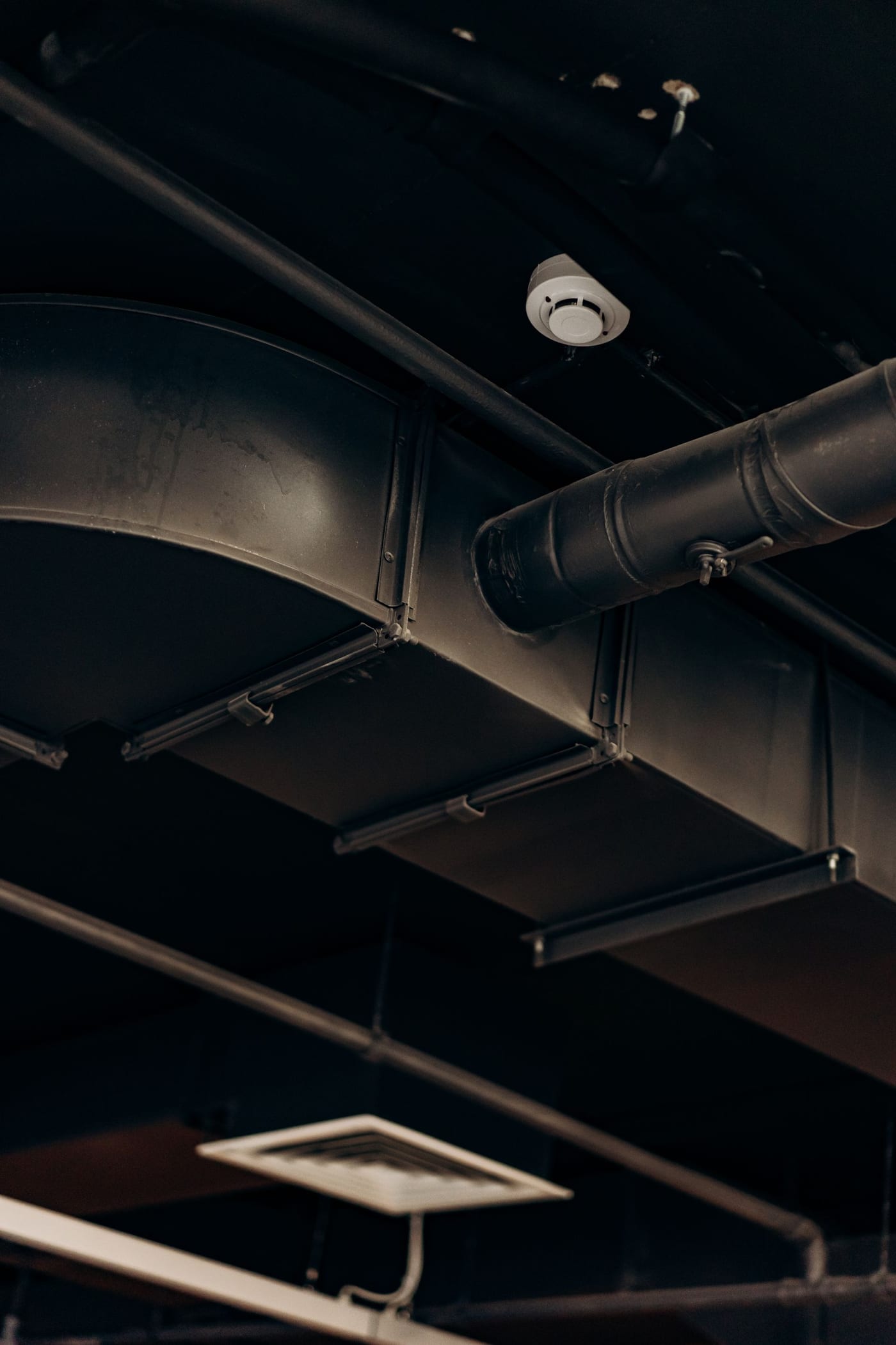 Close-up view of ventilation ductwork
